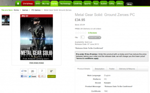 дата релиза Metal Gear Solid: Ground Zeroes